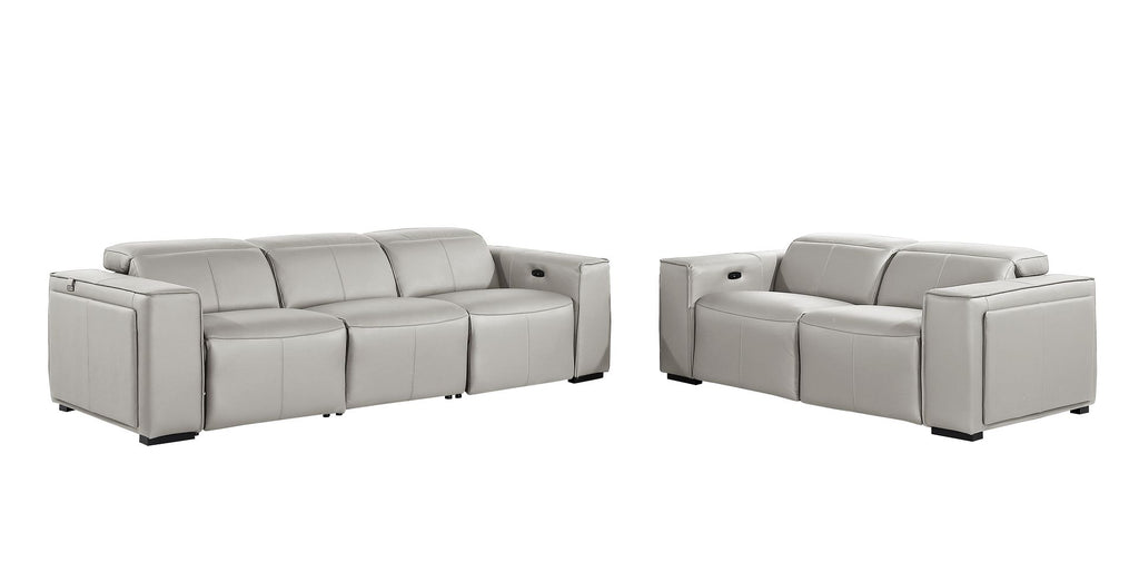 1224 Divanitalia 5-Piece Modular Power Reclining Sofa and Loveseat Set in Top Grain Italian Leather with 4 Power Recliners & Power Headrests - Light Grey - SKU 1224-LT-GREY-5.4-HT-2PC - view 3