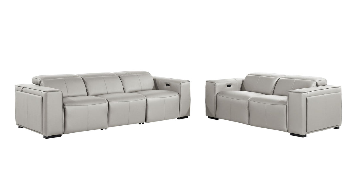 1224 Divanitalia 5-Piece Modular Power Reclining Sofa and Loveseat Set in Top Grain Italian Leather with 4 Power Recliners & Power Headrests - Light Grey - SKU 1224-LT-GREY-5.4-HT-2PC - view 3