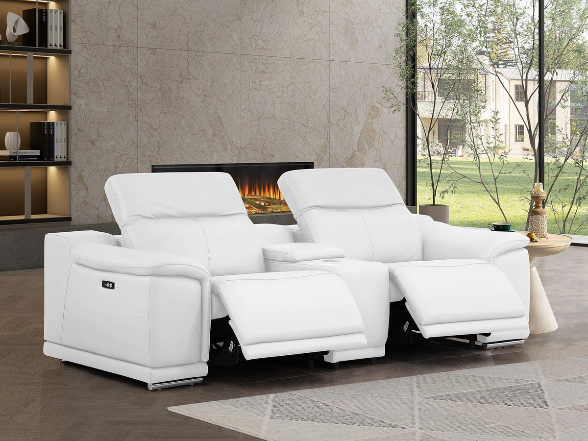 2679 Genuine Leather Console Loveseat with Dual Power Recliners - White - SKU 2679-WHITE-3.2-HT - view 2