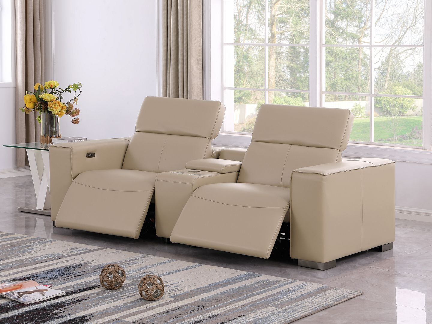 1208 Genuine Leather Dual Power Reclining Console Loveseat