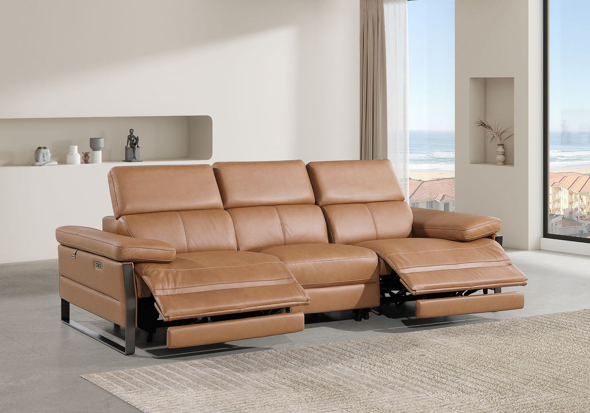 1246 Divanitalia Modular Power Dual Reclining Sofa with Power Reclining Headrests - Top Grain Italian Leather - Cognac - SKU 1246-COGNAC-3.2-S-HT - view 2