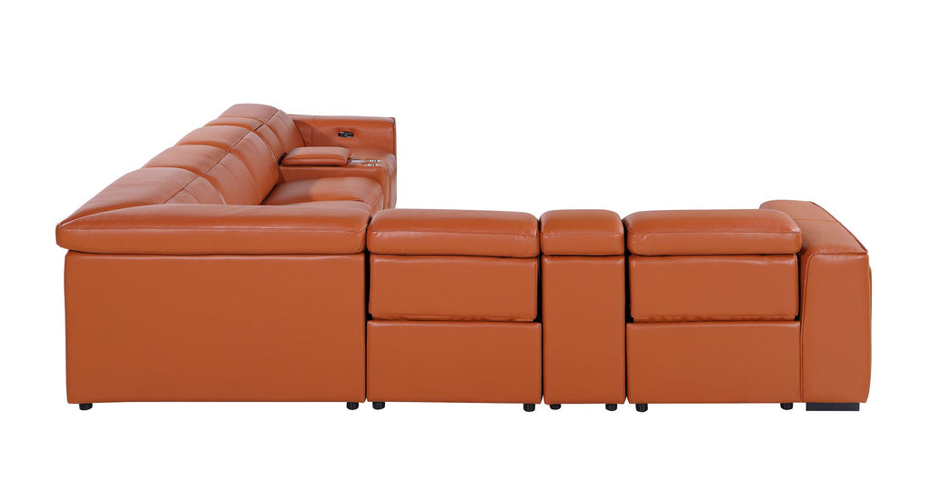 1224 Divanitalia 8-Piece L-Shaped Sectional Sofa in Top Grain Italian Leather with 4 Power Recliners & Power Headrests