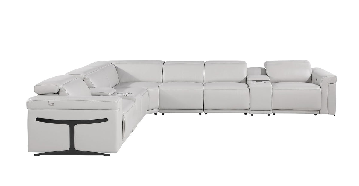 1126 Divanitalia 8-Piece L-Shaped Sectional Sofa in Top Grain Italian Leather with 3 Power Recliners & Power Headrests - Light Grey - SKU 1126-LT-GREY-SEC-8PC-3PWR-SECTIONAL-GROUP - view 4
