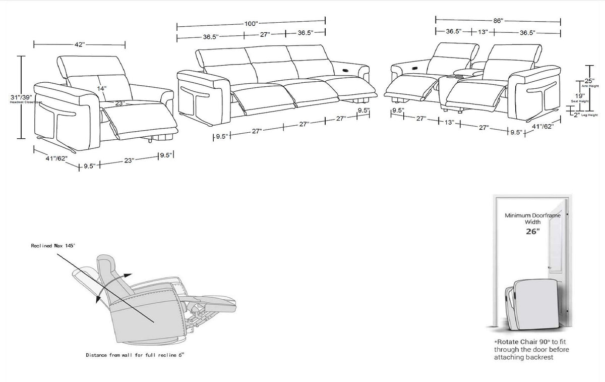 1126 Divanitalia 7-Piece Modular Power Reclining Sofa, Loveseat & Chair Set in Top Grain Italian Leather with 6 Power Recliners & Power Headrests - Cognac - SKU 1126-COGNAC-7.6-HT-3PC - view 17