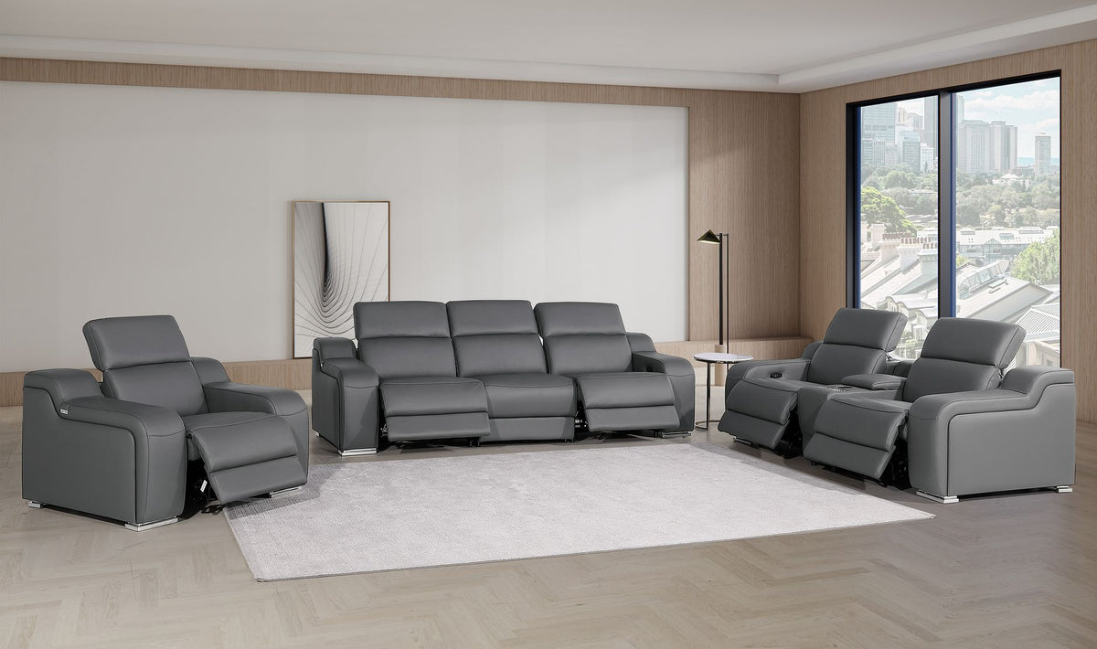 1116 Divanitalia 7-Piece Modular Power Reclining Sofa, Loveseat & Chair Set in Top Grain Italian Leather with 5 Power Recliners & Power Headrests - Dark Grey - SKU 1116-DK_GREY-7.5-HT-3PC - view 2