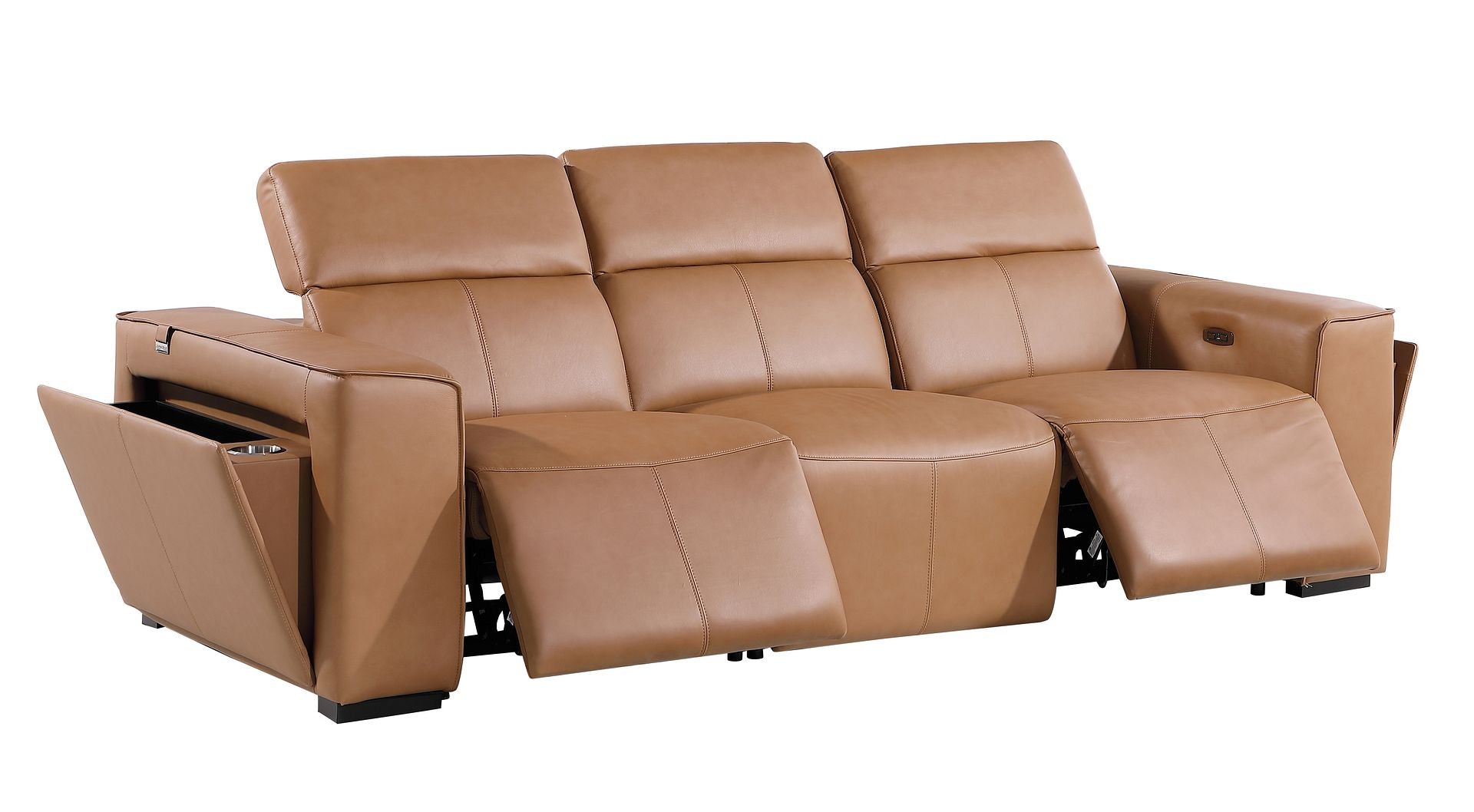 1224 Divanitalia 3-Piece Modular Power Reclining Sofa in Top Grain Italian Leather with 2 Power Recliners & Power Headrests