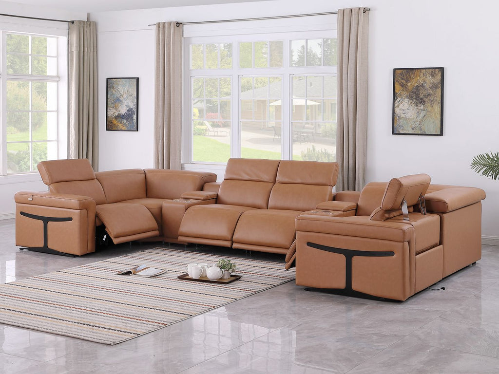 1126 Divanitalia 8-Piece U-Shaped Sectional Sofa in Top Grain Italian Leather with 4 Power Recliners & Power Headrests
