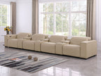 1208 7 Piece Leather Sofa with 4 Power Recliners and Power Headrests - Beige - SKU 1208-BEIGE-S-7.4-HT