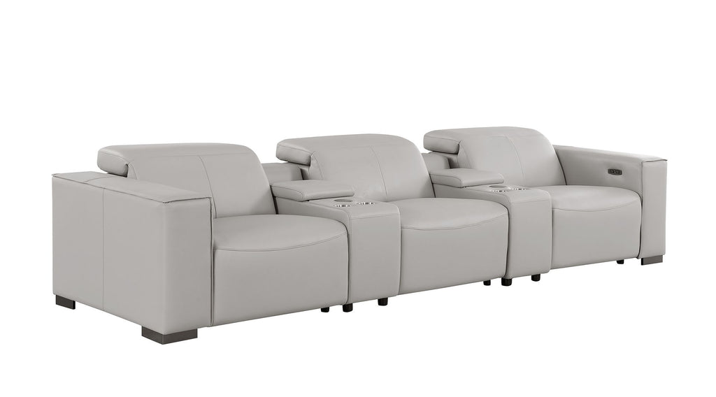 1208 Leather Sofa with 3 Power Recliners and Two Storage Consoles
