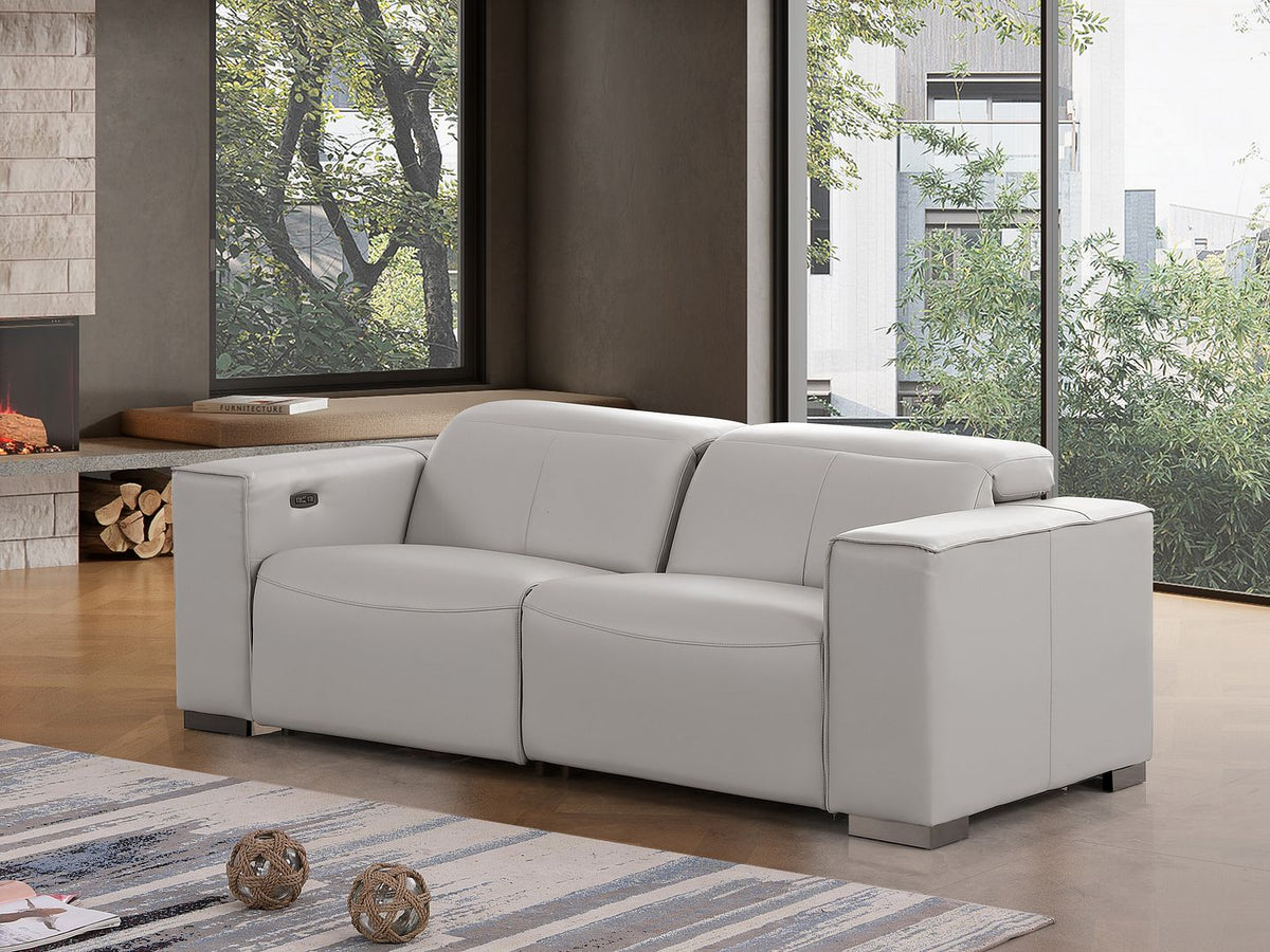 1208 Genuine Leather Dual Power Reclining Loveseat - Light Grey - SKU 1208-LT-GREY-2.2-HT