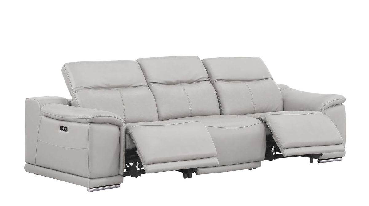 2679 Power Reclining Sofa, Console Loveseat & Chair Set in Genuine Leather - 5 Recliners - Light Grey - SKU 2679-LT-GRAY-7.5-HT-3PC - view 3