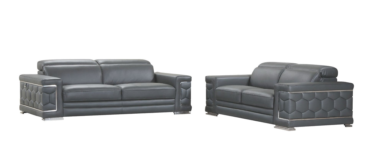692 Divanitalia 2-Piece Sofa Set with Adjustable Headrest in Top-grain Italian Leather - Dark Grey - SKU 692- DARK GRAY 2PC (S/L) - GROUP - view 2