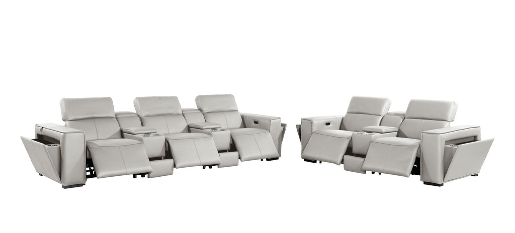 1224 Divanitalia 8-Piece Modular Power Reclining Sofa & Loveseat Set in Top Grain Italian Leather with 5 Power Recliners & Power Headrests - Light Grey - SKU 1224-LT-GREY-8.5-HT-2PC - view 5