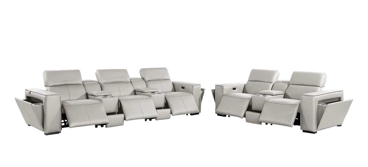 1224 Divanitalia 8-Piece Modular Power Reclining Sofa & Loveseat Set in Top Grain Italian Leather with 5 Power Recliners & Power Headrests - Light Grey - SKU 1224-LT-GREY-8.5-HT-2PC - view 5