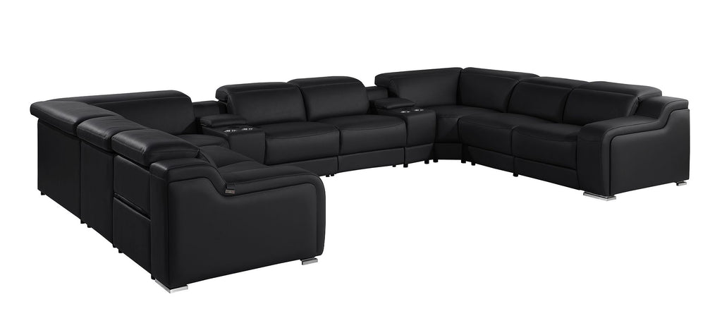 1116 Divanitalia 10-Piece U-Shaped Sectional Sofa in Top Grain Italian Leather with 4 Power Recliners & Power Headrests - Black - SKU 1116-BLACK-10PC-4PWR-U-SECTIONAL-GROUP - view 4