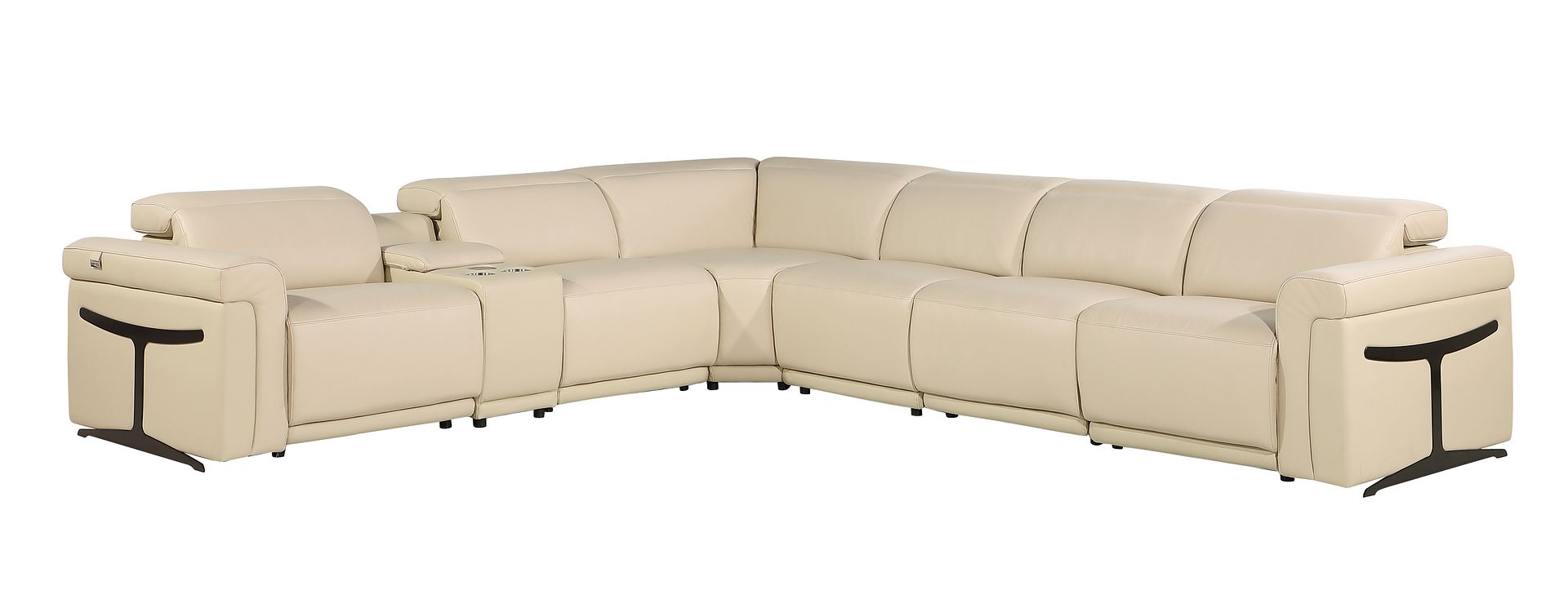 1126 Divanitalia 7-Piece L-Shaped Sectional Sofa in Top Grain Italian Leather with 3 Power Recliners & Power Headrests