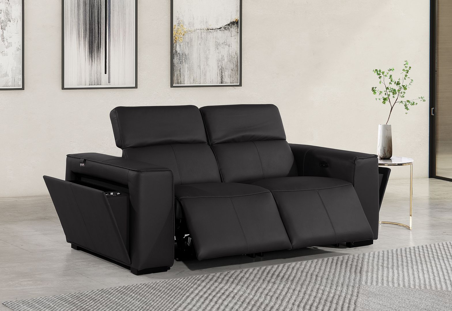 1224 Divanitalia 2-Piece Modular Power Reclining Loveseat in Top Grain Italian Leather with 2 Power Recliners & Power Headrests