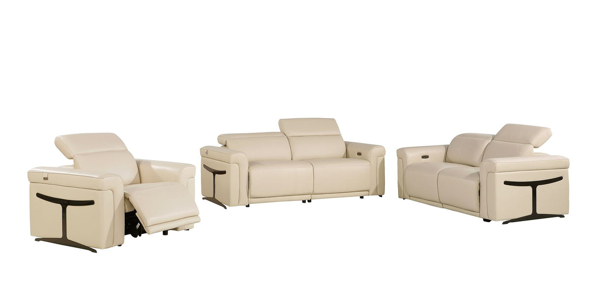 1126 Divanitalia Power Reclining Sofa, Loveseat & Chair Set in Top Grain Italian Leather with 5 Power Recliners & Power Headrests - Beige - SKU 1126-BEIGE-3PC - view 2