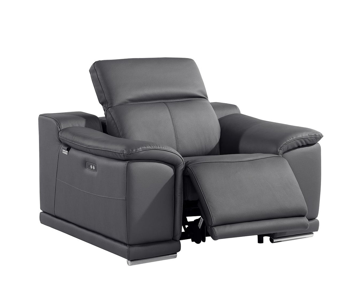 9762 Divanitalia 6-Piece Modular Power Reclining Sofa, Loveseat and Chair Set with 6 Power Recliners in Top Grain Italian Leather - Dark Grey - SKU 9762-DK-GREY-6.6-HT-3PC - view 11
