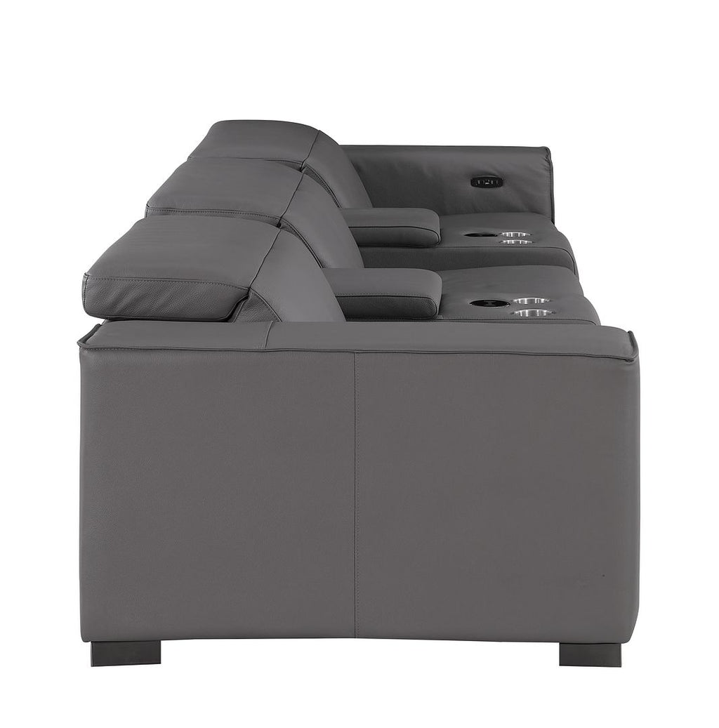 1208 Leather Sofa with 3 Power Recliners and Two Storage Consoles