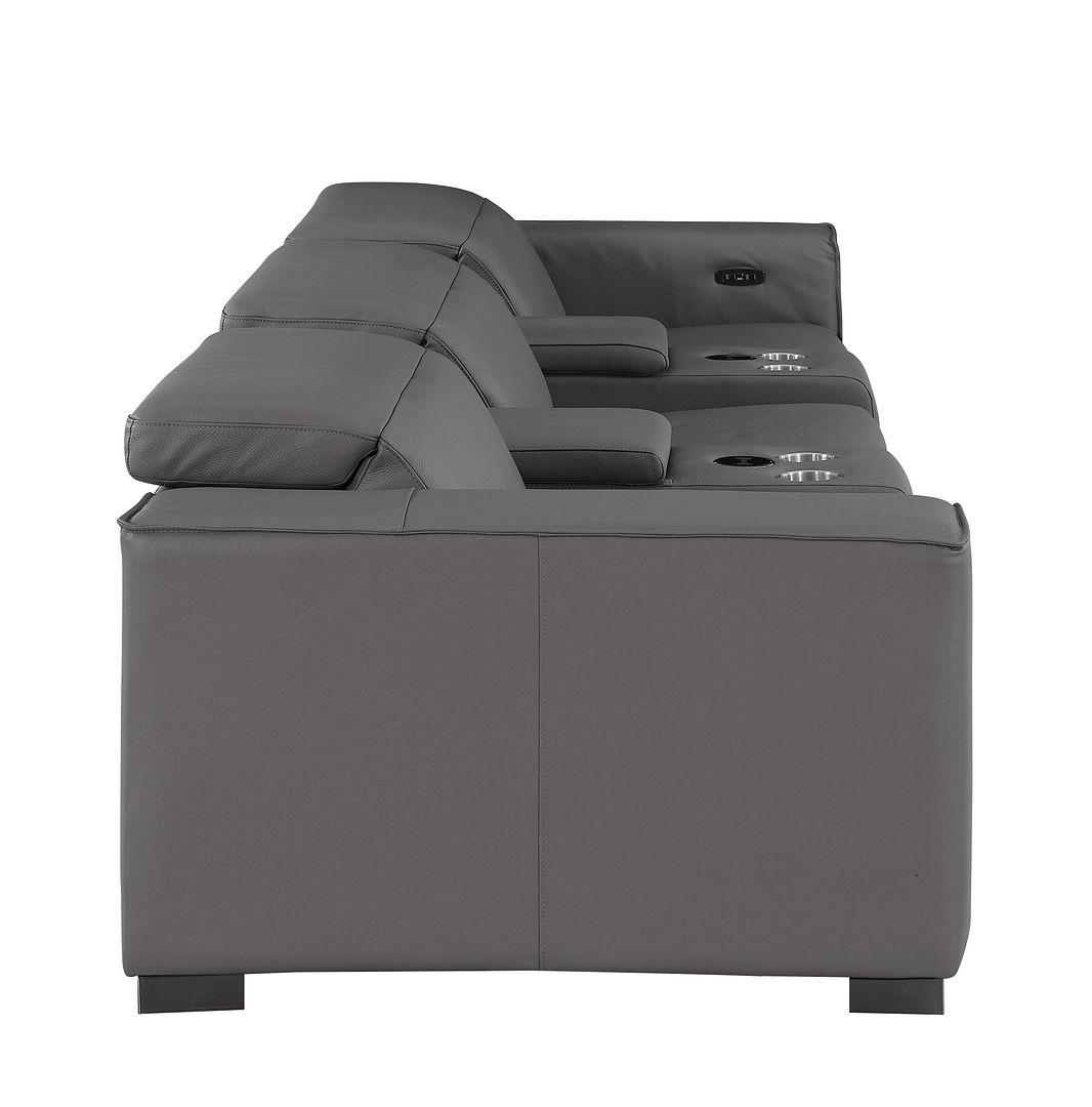 1208 Leather Sofa with 3 Power Recliners and Two Storage Consoles