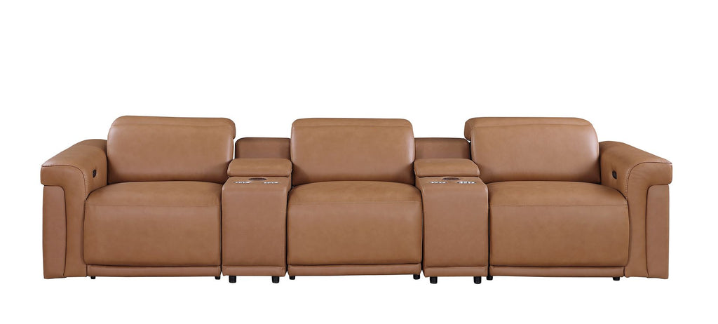 1126 Divanitalia 5-Piece Modular Power Reclining Sofa in Top Grain Italian Leather with 3 Power Recliners & Power Headrests