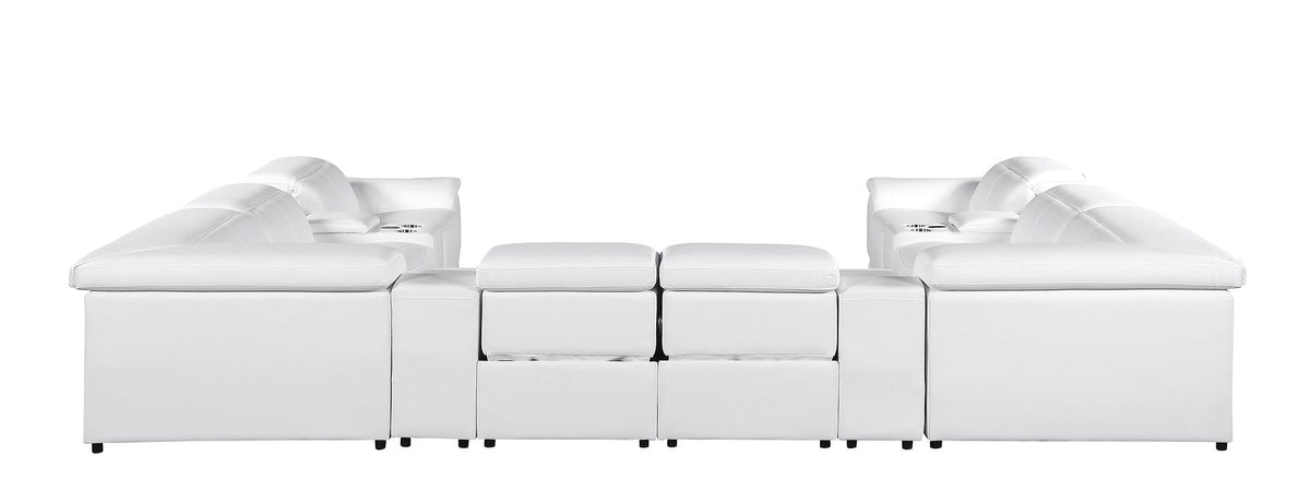 9762 Divanitalia 12-Piece U-Shaped Top Grain Italian Leather Sectional Sofa with 4 Power Recliners - White - SKU 9762-WHITE-12PC-4PWR-U-SECTIONAL-GROUP - view 6