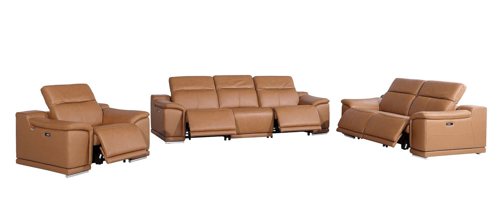 9762 Divanitalia 6-Piece Modular Power Reclining Sofa, Loveseat and Chair Set with 5 Power Recliners in Top Grain Italian Leather - Cognac - SKU 9762-COGNAC-6.5-HT-3PC - view 4