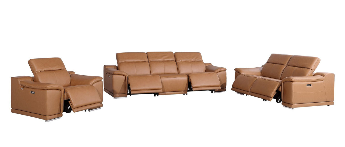 9762 Divanitalia 6-Piece Modular Power Reclining Sofa, Loveseat and Chair Set with 5 Power Recliners in Top Grain Italian Leather - Cognac - SKU 9762-COGNAC-6.5-HT-3PC - view 4