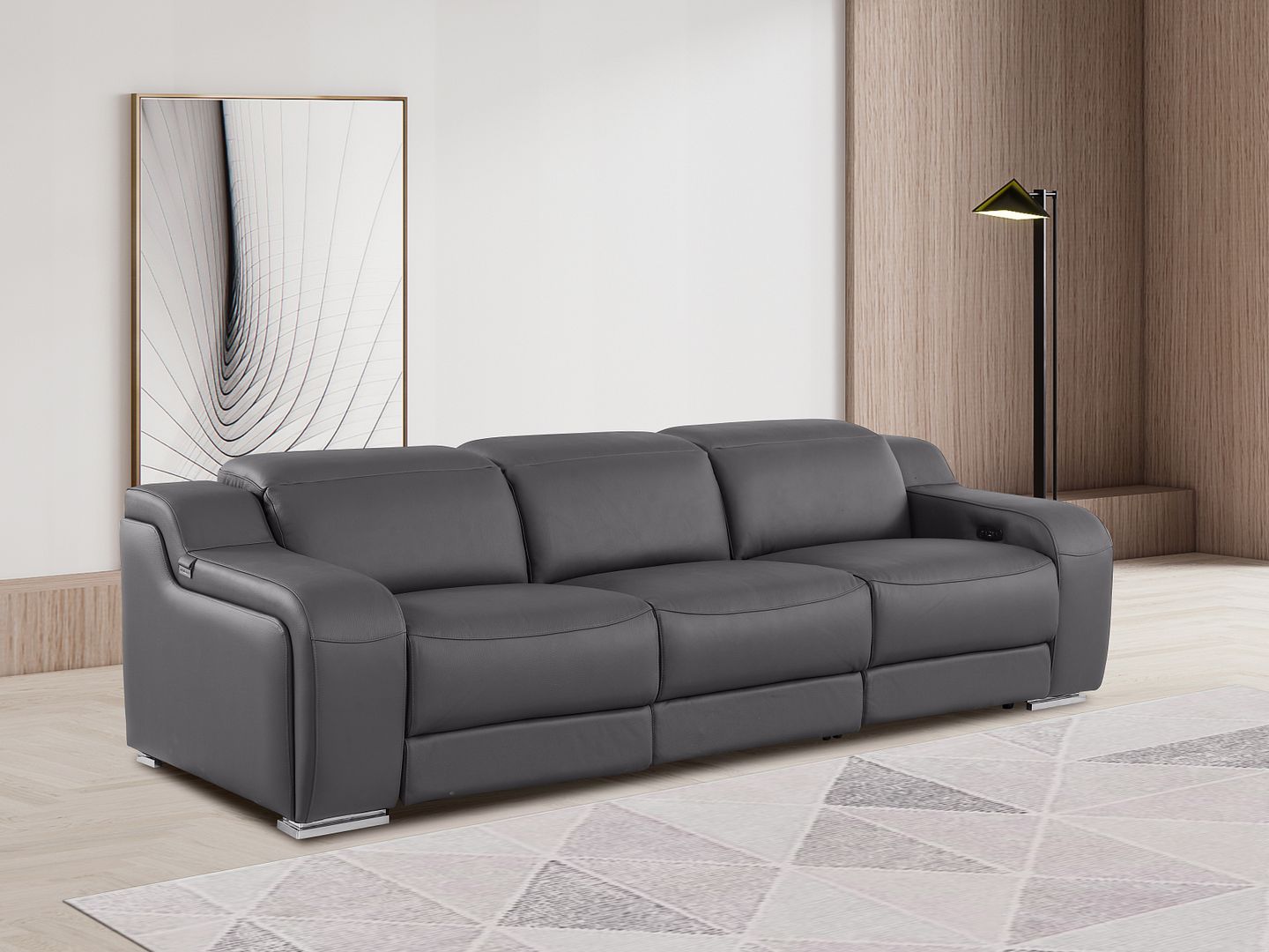 1116 Divanitalia 3-Piece Modular Power Reclining Sofa in Top Grain Italian Leather with 2 Power Recliners & Power Headrests - Dark Grey
