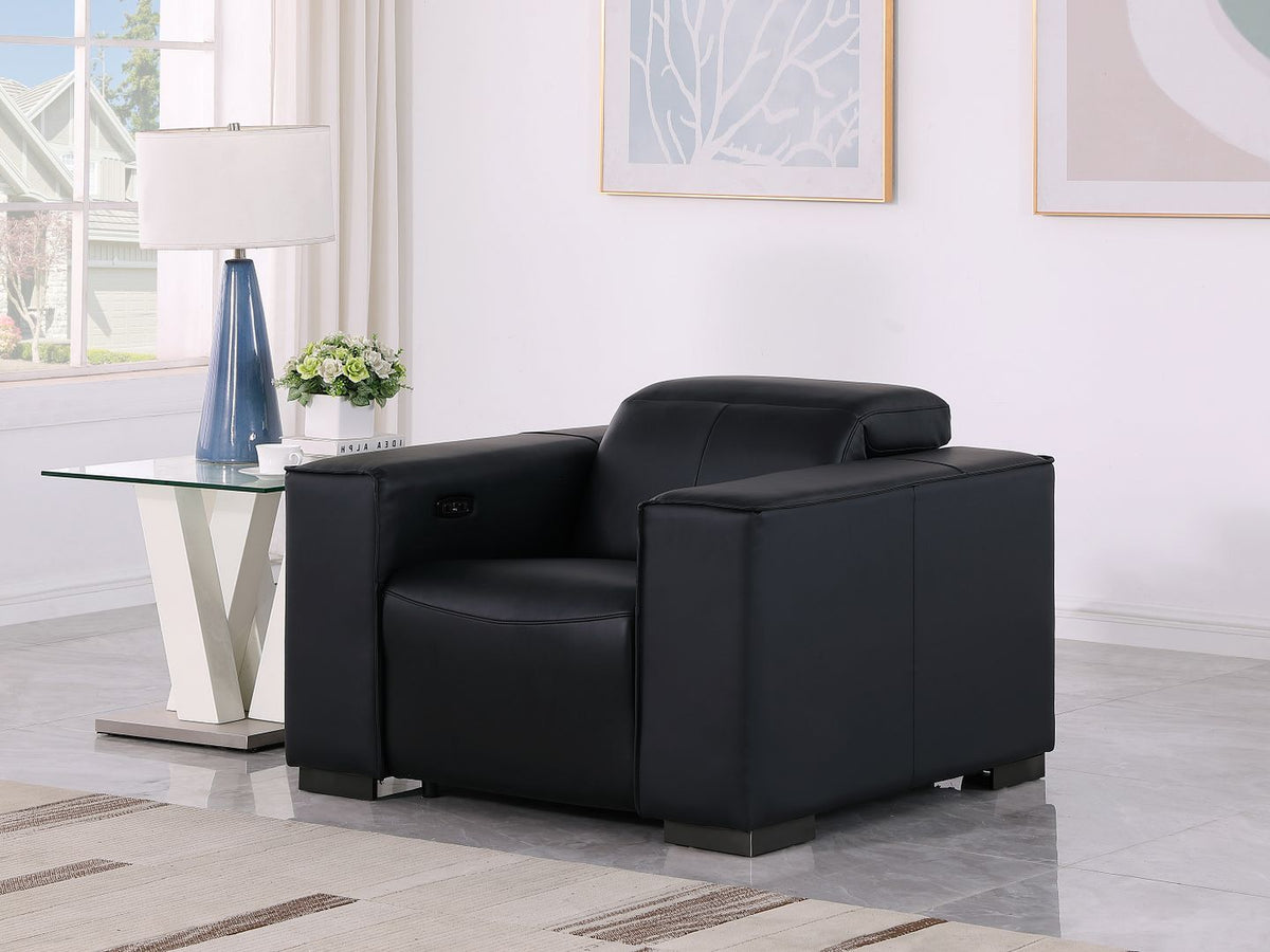 1208 Leather Power Reclining Chair with Power Headrest - Black - SKU 1208-BLACK-PWR-CH