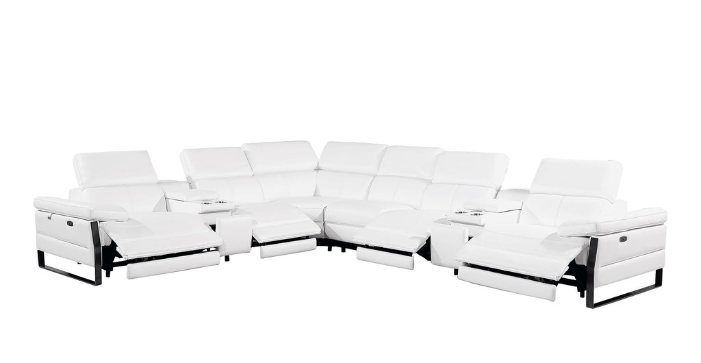 1246 Divanitalia 8-Piece U-Shaped Modular Power Reclining Sectional Sofa with 4 Power Recliners and Power Headrests - Top Grain Italian Leather