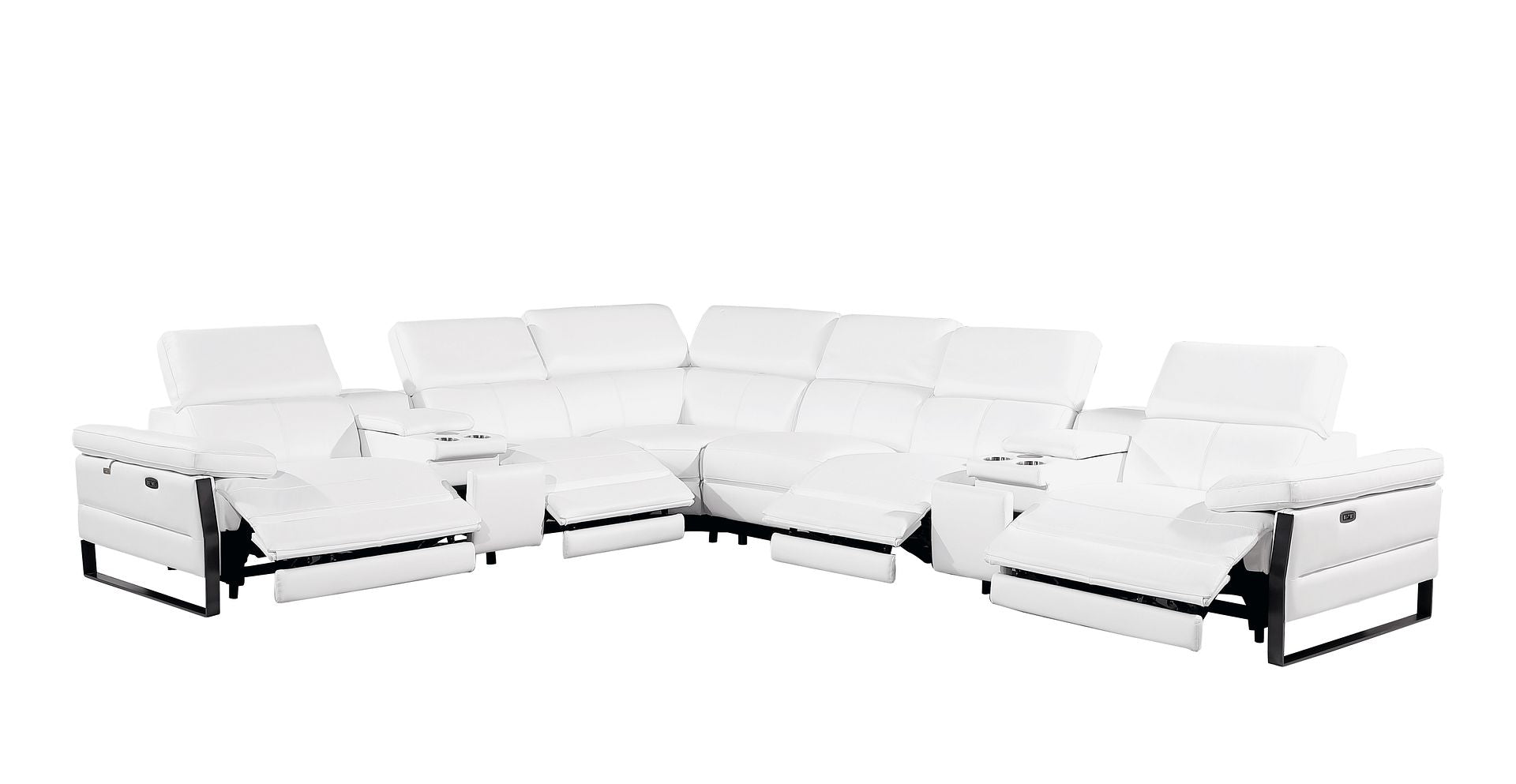 1246 Divanitalia 8-Piece U-Shaped Modular Power Reclining Sectional Sofa with 4 Power Recliners and Power Headrests - Top Grain Italian Leather