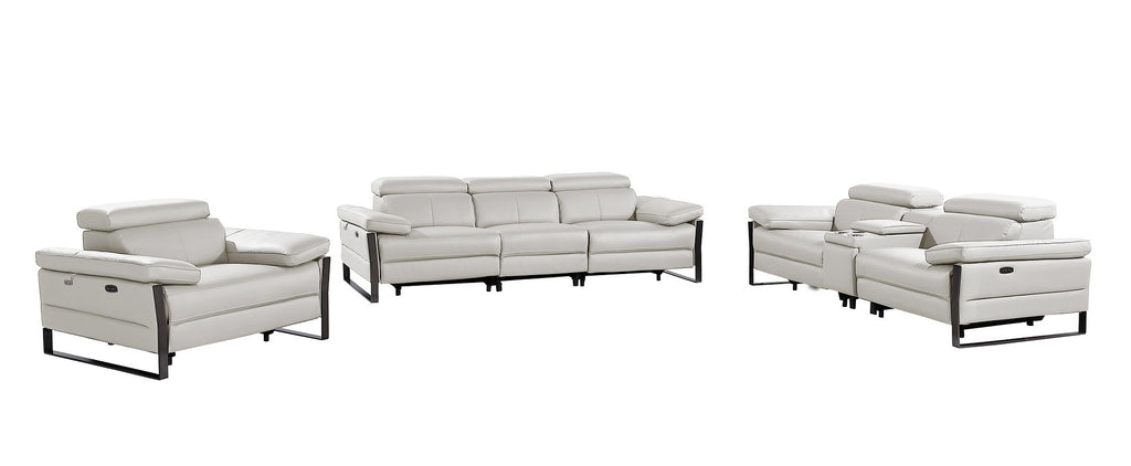 1246 Divanitalia Modular Power Triple Reclining Sofa, Console Loveseat, and Chair Set with Power Headrests - Top Grain Italian Leather - Light Grey - SKU 1246-LT-GREY-7.6-HT-3PC - view 3