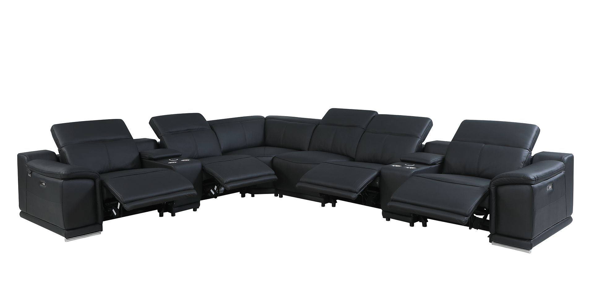 9762 Divanitalia 8-Piece L-Shaped Top Grain Italian Leather Sectional Sofa with 4 Power Recliners