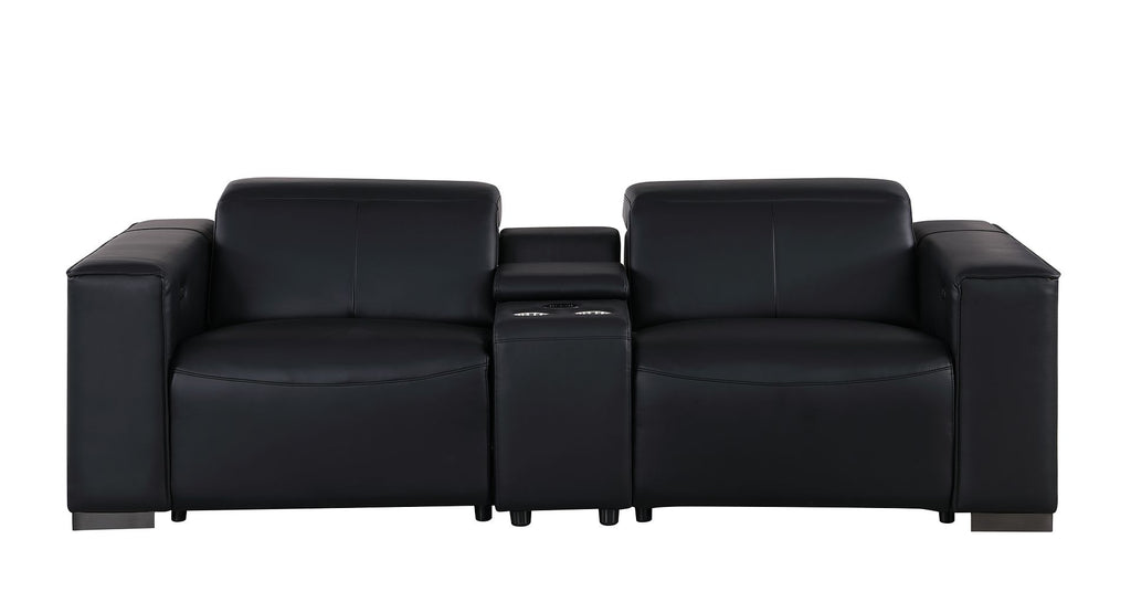 1208 Genuine Leather Dual Power Reclining Console Loveseat