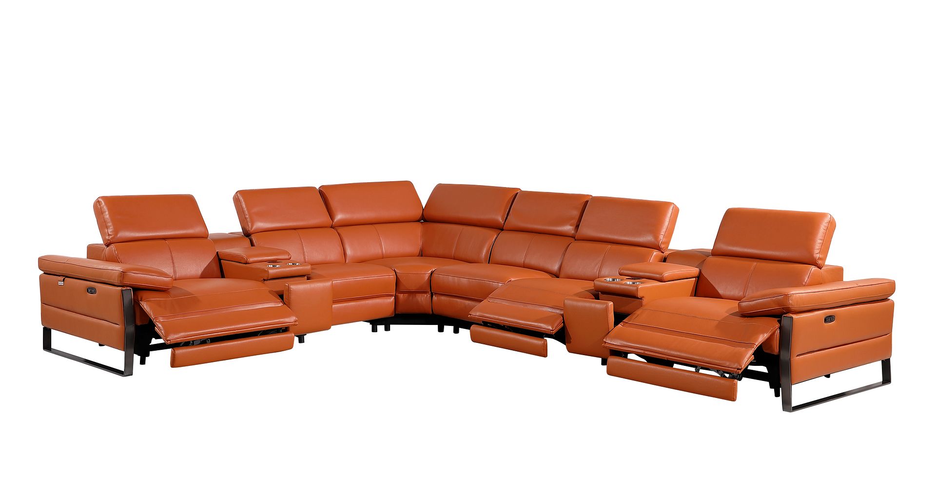 1246 Divanitalia 8-Piece L-Shaped Modular Power Reclining Sectional Sofa with 3 Power Recliners and Power Headrests - Top Grain Italian Leather