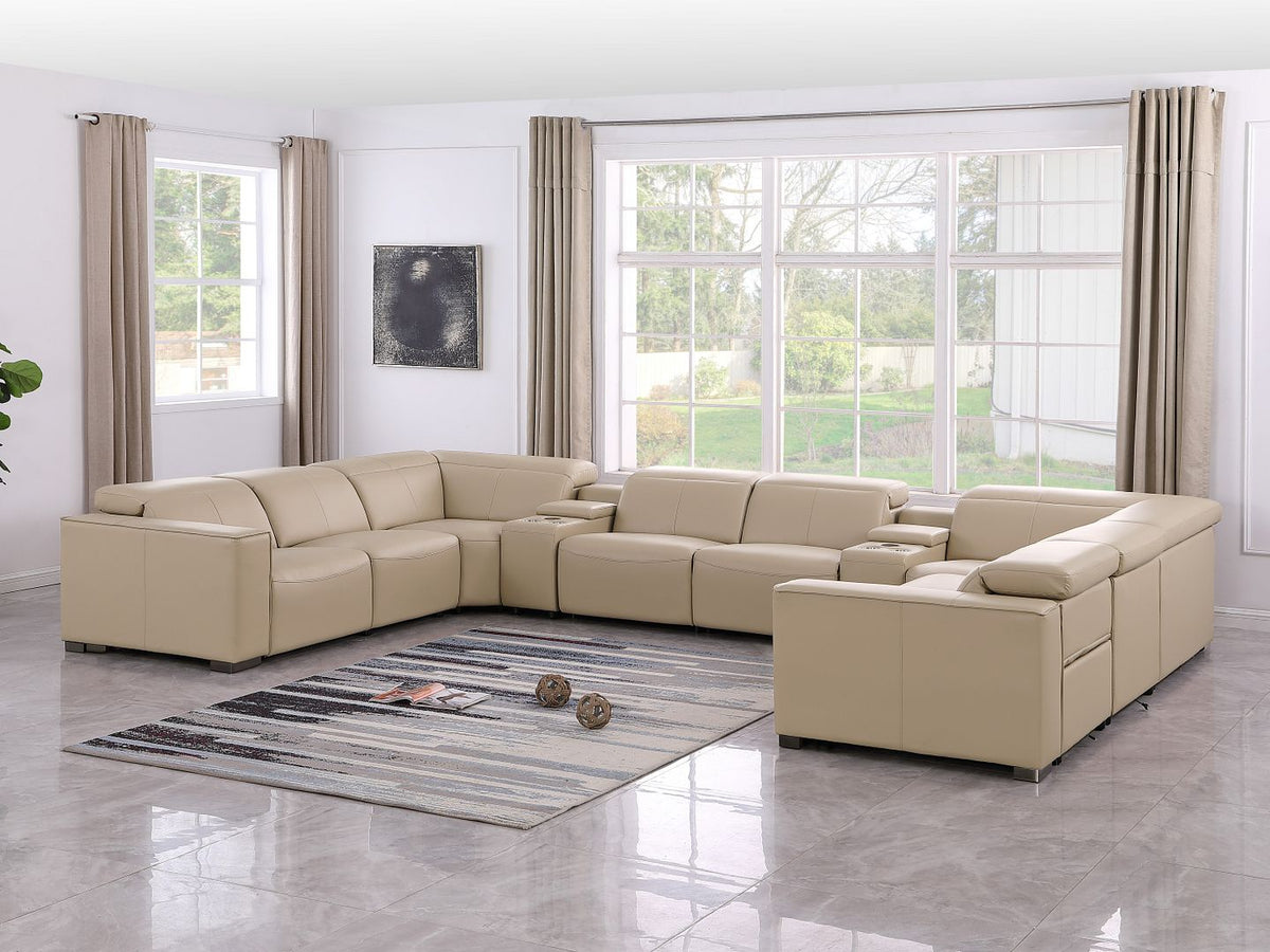 1208 10 Piece U-Shaped Leather Sectional Sofa with 4 Power Recliners & Power Headrest - Beige - SKU 1208-BEIGE-10PC-4PWR-U-SECTIONAL-GROUP