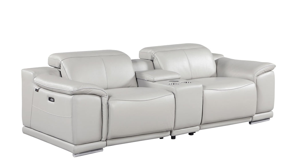 9762 Divanitalia 3-Piece Modular Power Reclining Console Loveseat with 2 Power Recliners in Top Grain Italian Leather