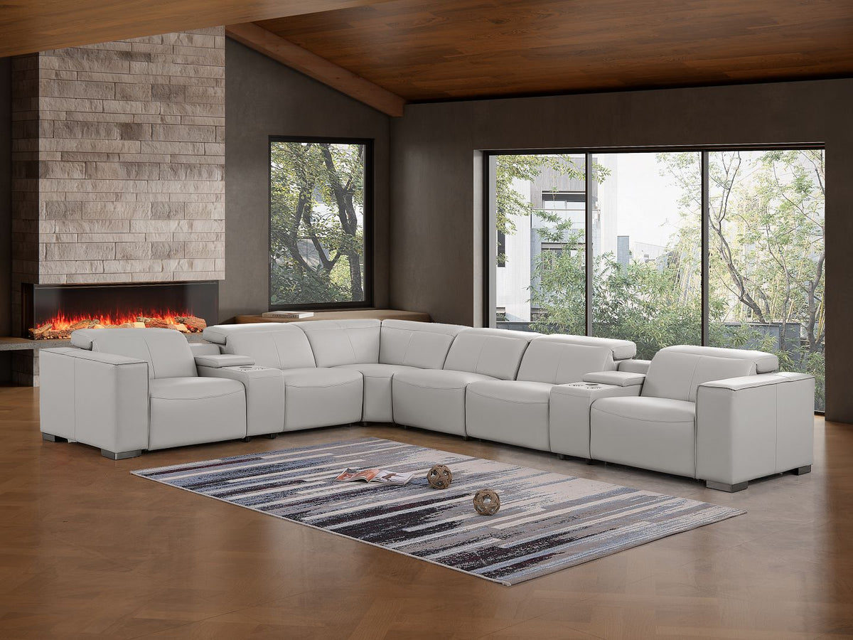 1208 8 Piece L-Shaped Leather Sectional Sofa with 3 Power Recliners & Power Headrests - Light Grey - SKU 1208-LT-GREY-8PC-3PWR-SECTIONAL- GROUP