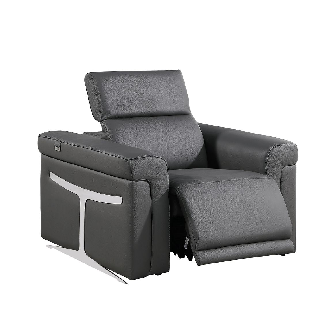 1126 Divanitalia 7-Piece Modular Power Reclining Sofa, Loveseat & Chair Set in Top Grain Italian Leather with 5 Power Recliners & Power Headrests - Dark Grey - SKU 1126-DK_GREY-7.5-HT-3PC - view 11