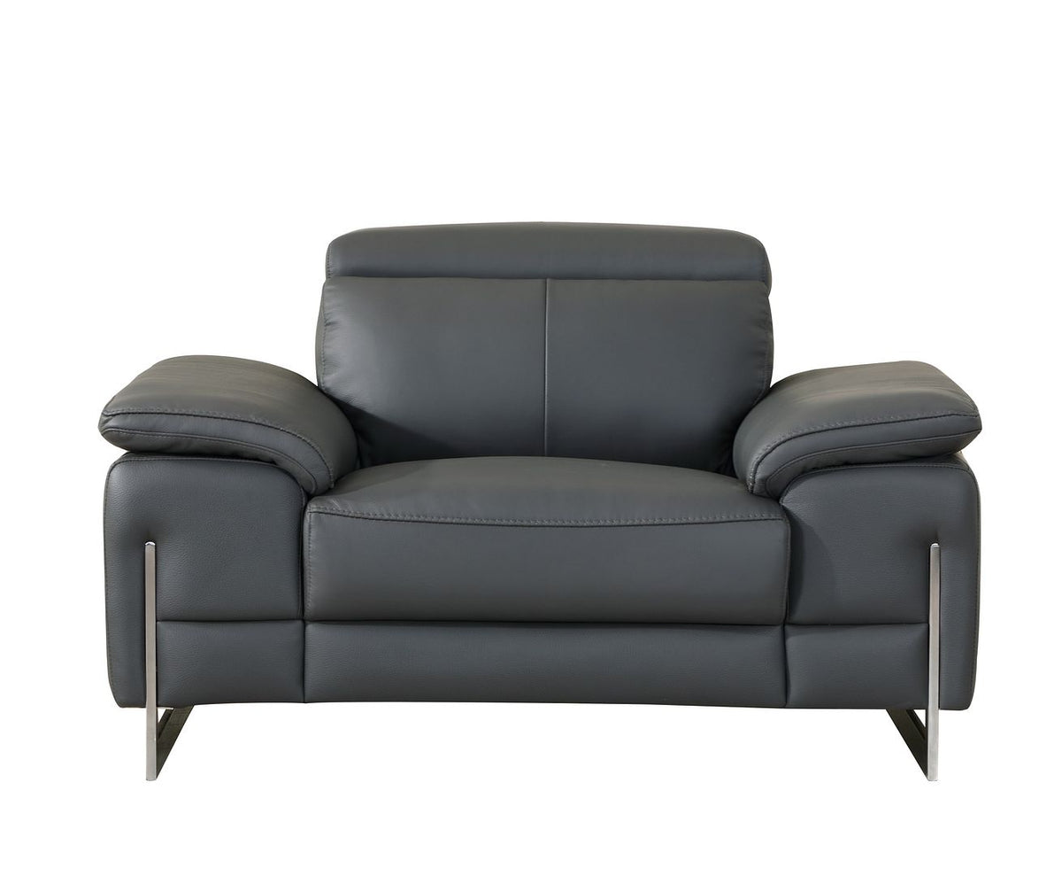 636 Divanitalia Chair with Adjustable Headrest in Top-grain Italian Leather - Dark Grey - SKU 636-CH-DARK GRAY