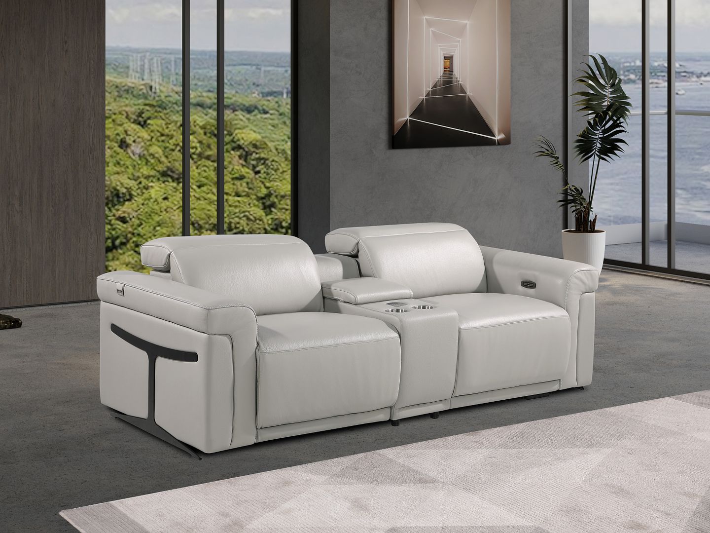 1126 Divanitalia 3-Piece Modular Power Reclining Loveseat in Top Grain Italian Leather with 2 Power Recliners & Power Headrests - Light Grey