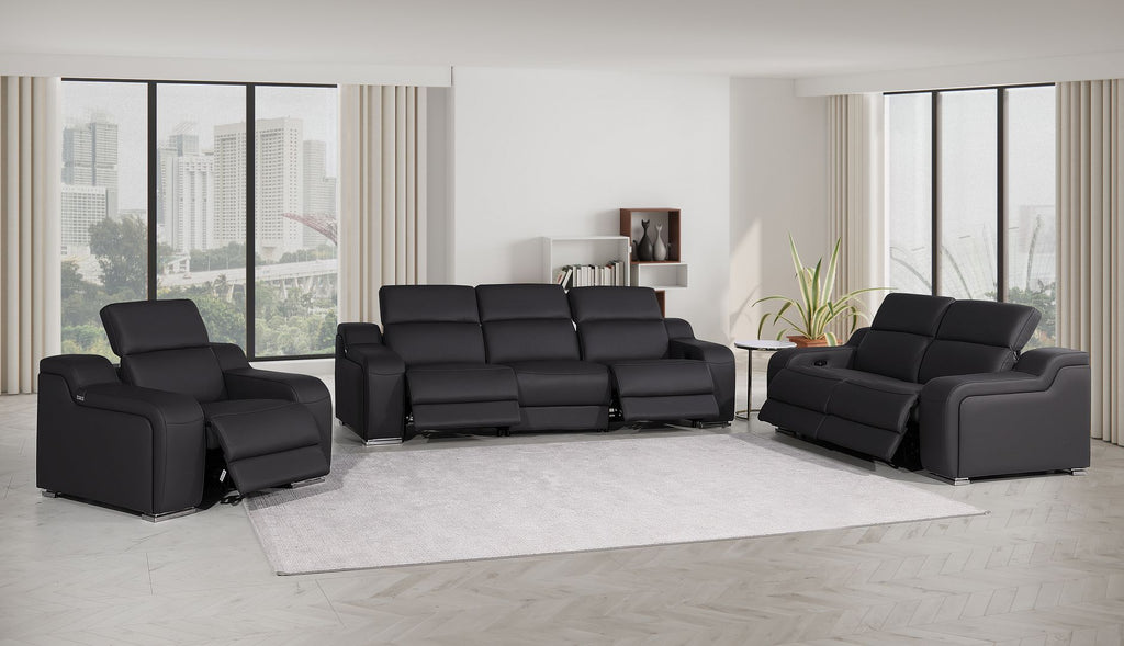 1116 Divanitalia 6-Piece Modular Power Reclining Sofa, Loveseat & Chair Set in Top Grain Italian Leather with 5 Power Recliners & Power Headrests - Black - SKU 1116-BLACK-6.5-HT-3PC - view 2