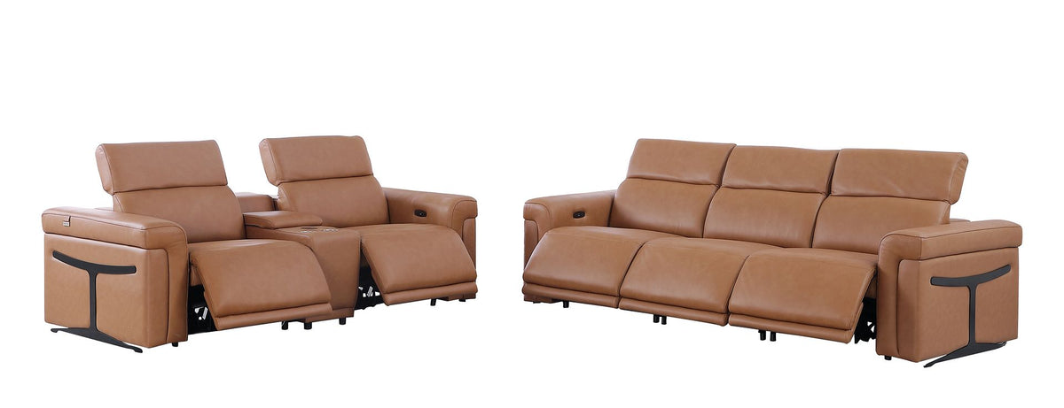 1126 Divanitalia 6-Piece Modular Power Reclining Sofa and Console Loveseat Set in Top Grain Italian Leather with 5 Power Recliners & Power Headrests - Cognac - SKU 1126-COGNAC-6.5-HT - view 4