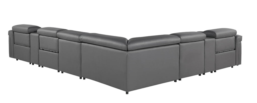 1126 Divanitalia 8-Piece L-Shaped Sectional Sofa in Top Grain Italian Leather with 3 Power Recliners & Power Headrests - Dark Grey - SKU 1126-DK-GREY-SEC-8PC-3PWR-SECTIONAL-GROUP - view 6
