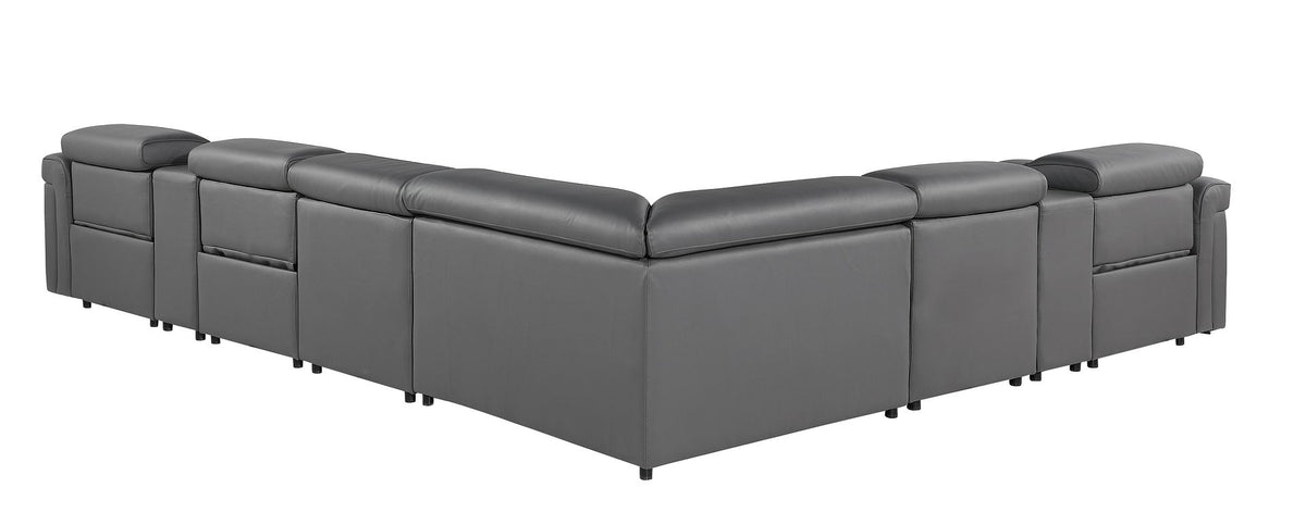 1126 Divanitalia 8-Piece L-Shaped Sectional Sofa in Top Grain Italian Leather with 3 Power Recliners & Power Headrests - Dark Grey - SKU 1126-DK-GREY-SEC-8PC-3PWR-SECTIONAL-GROUP - view 6