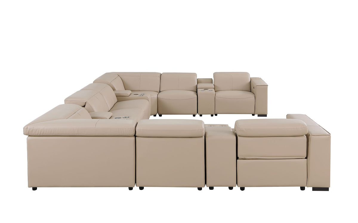 1208 12 Piece U-Shaped Leather Sectional Sofa with 4 Power Recliners & Power Headrest - Beige - SKU 1208-BEIGE-12PC-4PWR-U-SECTIONAL-GROUP - view 5