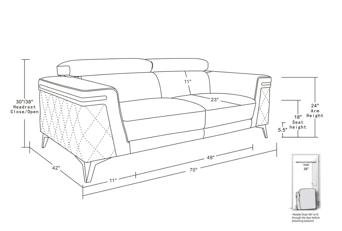 1140 Divanitalia Loveseat with Adjustable Headrest in Top-grain Italian Leather - White - SKU 1140-WHITE-L - view 12