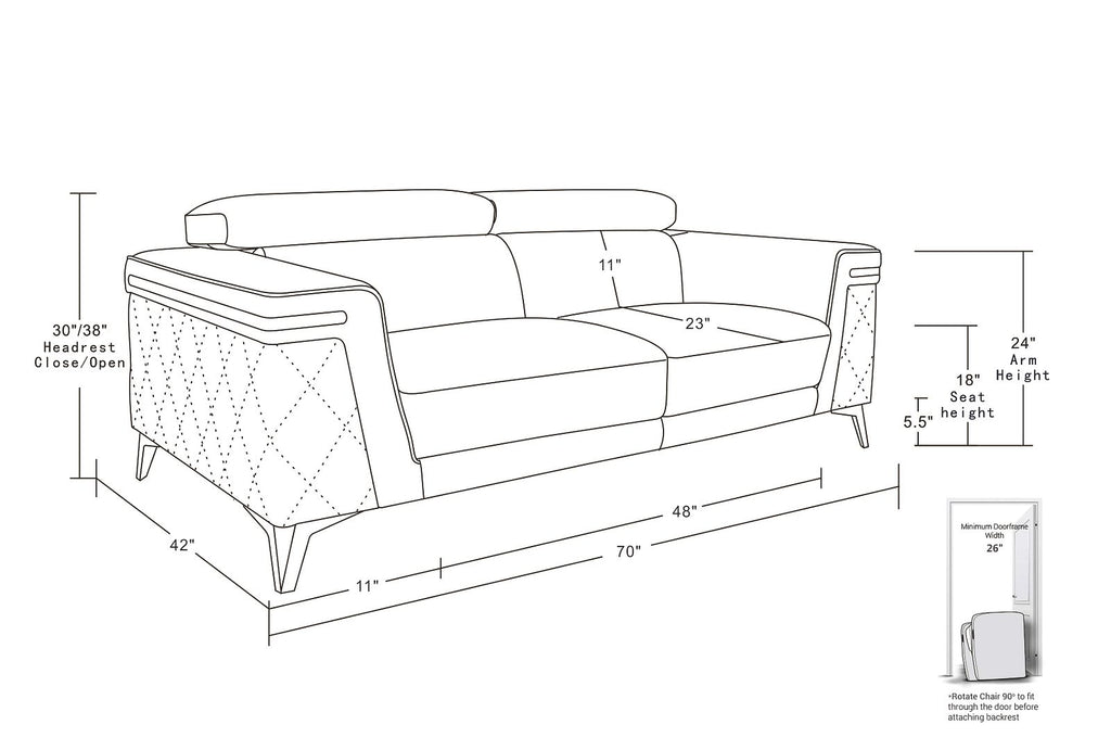 1140 Divanitalia Loveseat with Adjustable Headrest in Top-grain Italian Leather